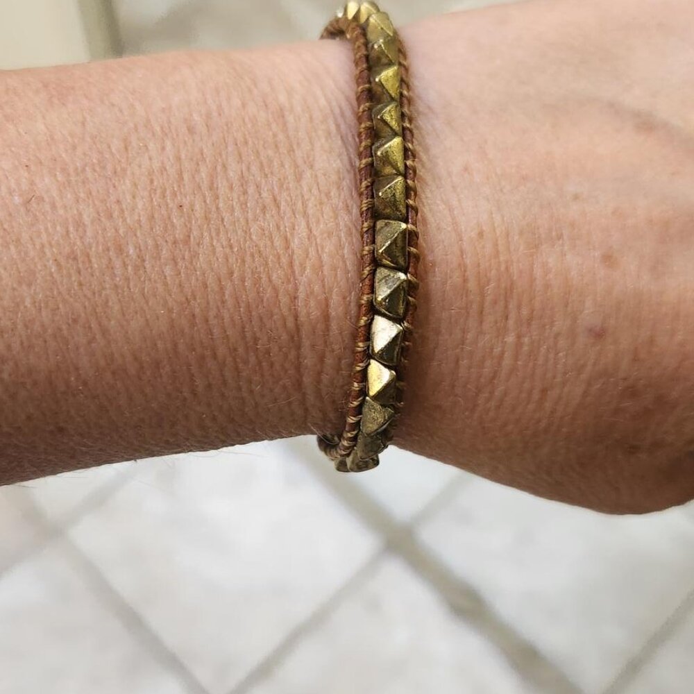 Fossil Brown Leather Bracelet with Metal Detail and Button Close - Picture 2 of 8